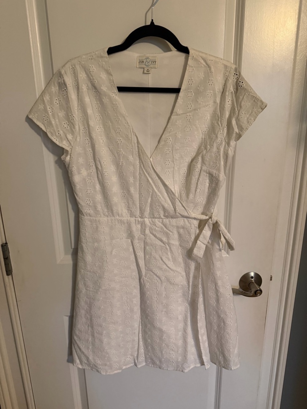 Eyelet Wrap Mini Dress in White